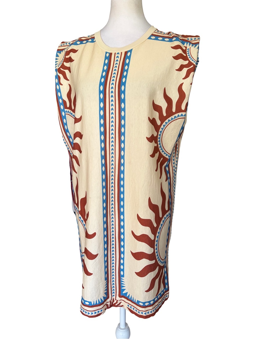 FARM Rio Sun Print Sleeveless Tunic Mini Dress Cream Size Small - Picture 2 of 13